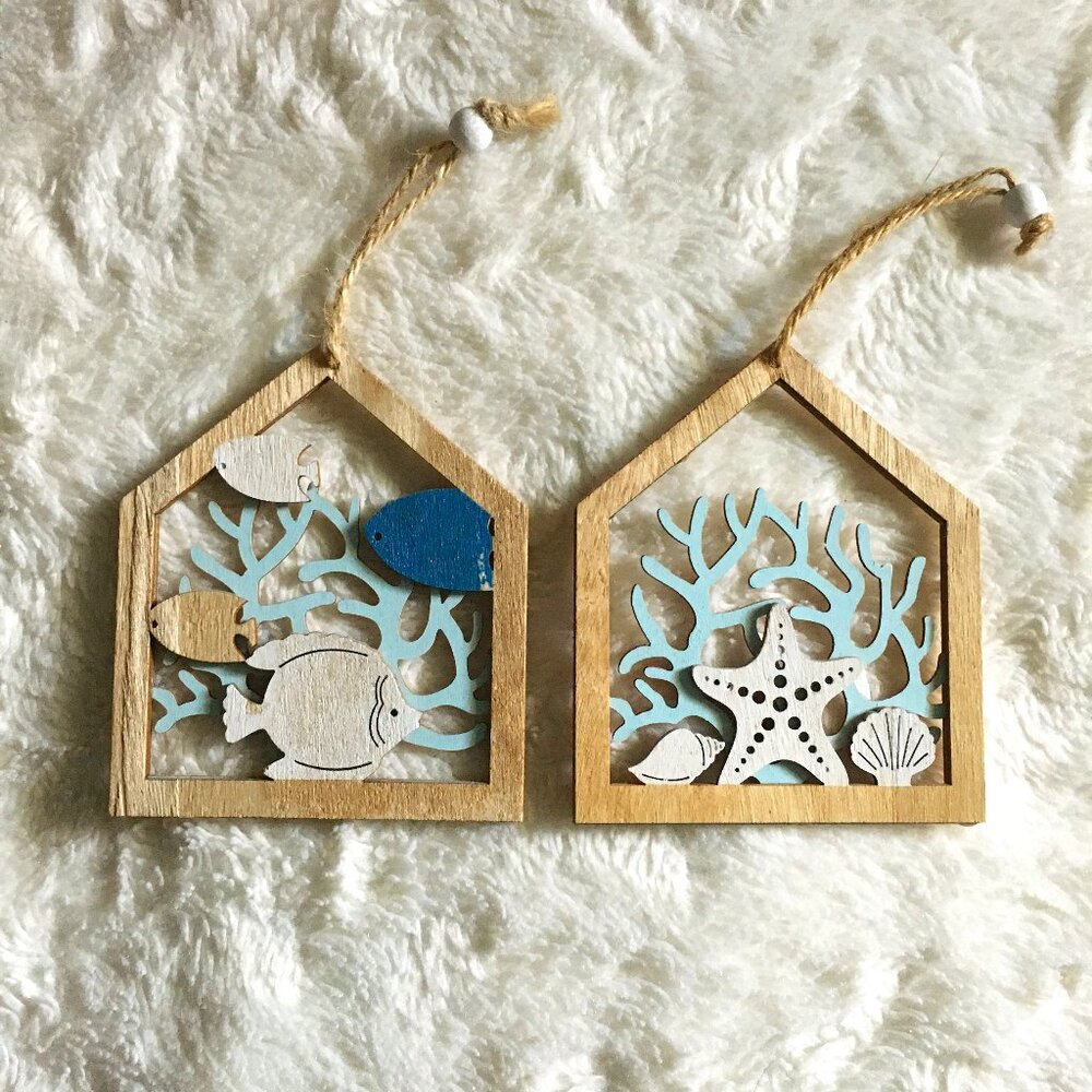 Two Wooden Die Cut Rustic Beach House Coastal Wall Decor Set
